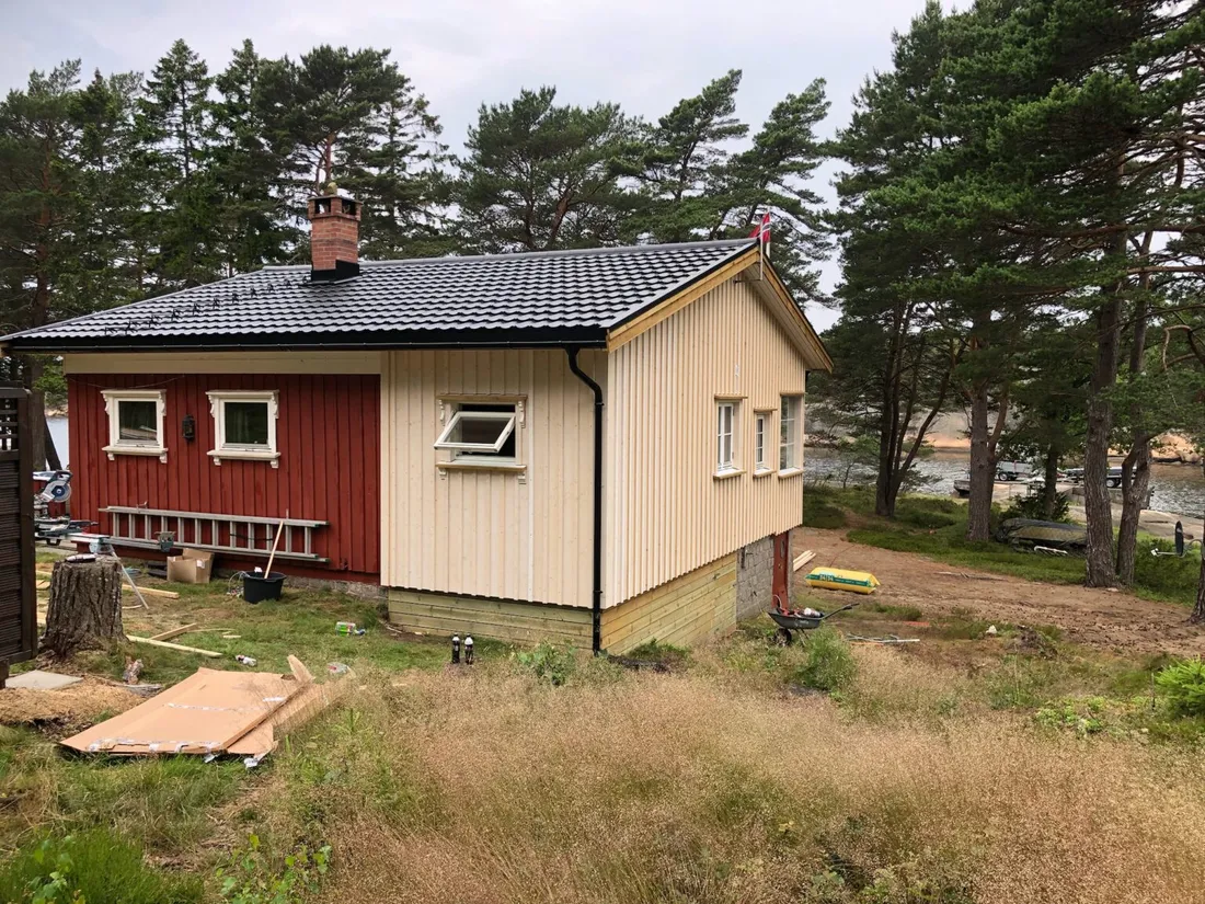 Tilbygg med ny trekledning på en bolig, prosjektbilde fra Enbo